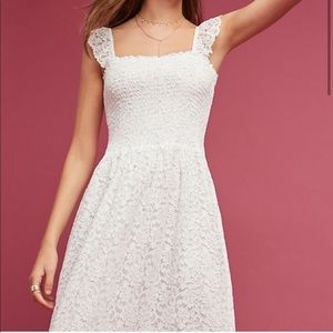 Anthropologie Maeve Anastasi White Smocked Lace Dress 🤍